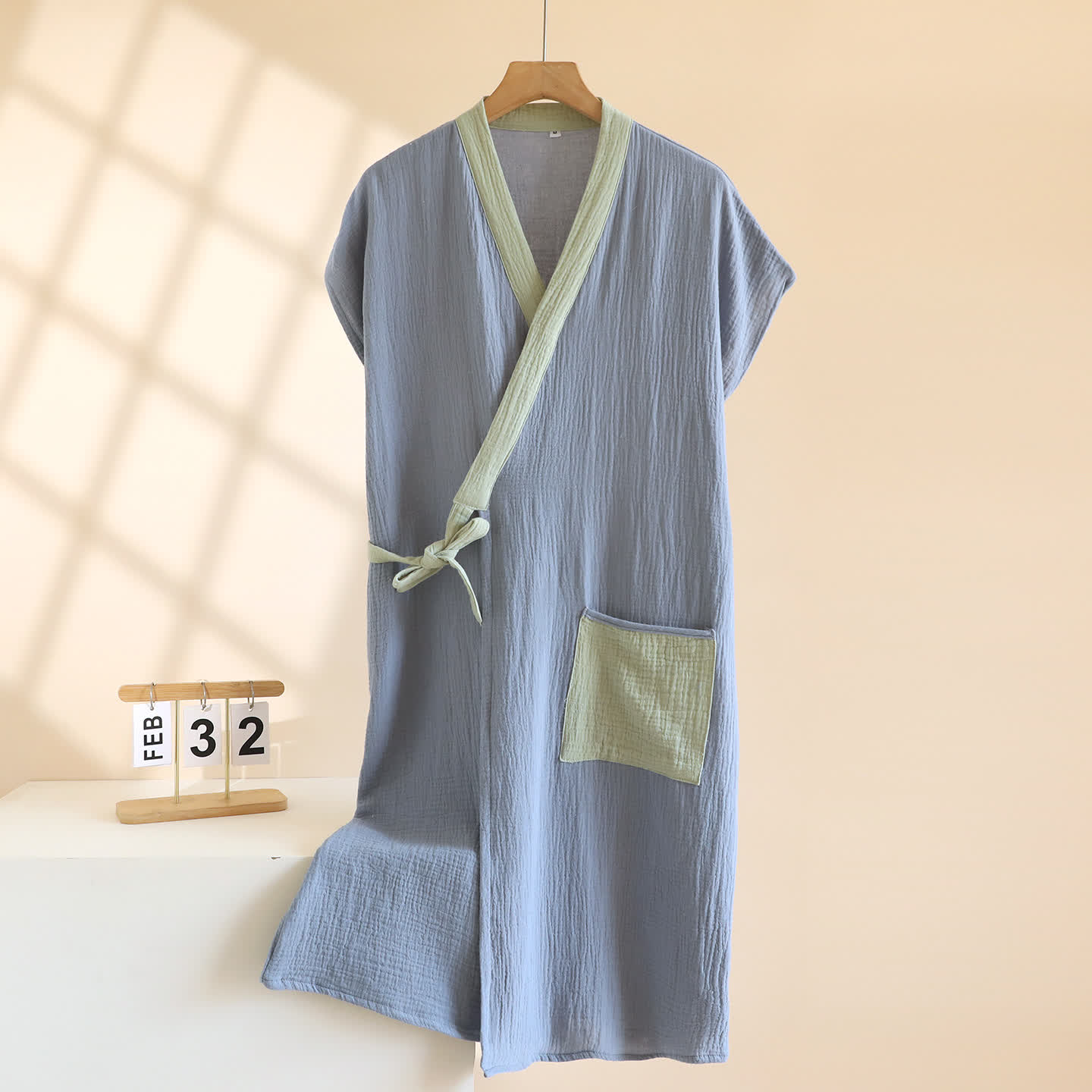 Minimalist Cotton Kimono Wrap Homewear Robe - Gray Blue - Men XL - image 14