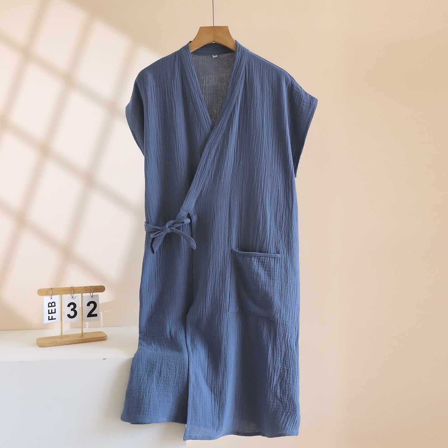 Minimalist Cotton Kimono Wrap Homewear Robe - Navy Blue - Men XL - image 15