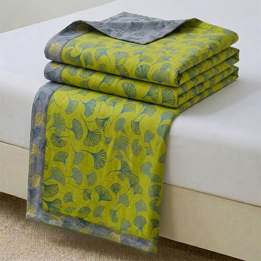 Vintage Green Ginkgo Leaf Cotton Bedspread Set - Green - Bedspread - King - image 0