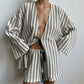Effortless Stripe Cotton Wrap Resort Loungewear Set - image 1