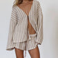 Effortless Stripe Cotton Wrap Resort Loungewear Set - Brown - L - image 2