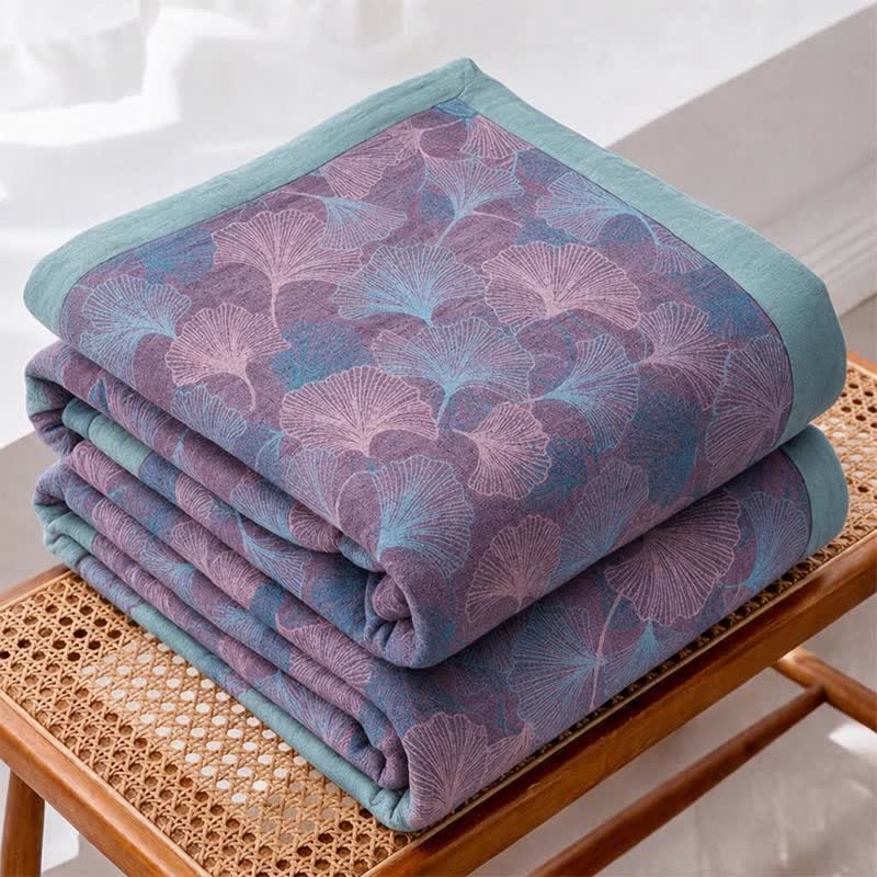Retro Botanical Ginkgo Leaf Cotton Blanket - image 6