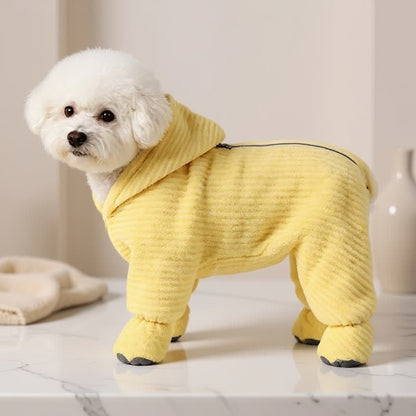Yellow Striped Full‑Body Dog Bathrobe - Yellow - XL - image 0