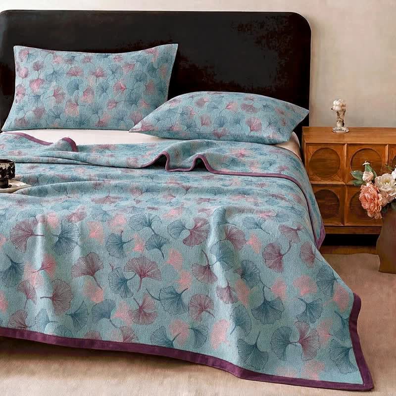 Retro Botanical Ginkgo Leaf Cotton Blanket - image 2