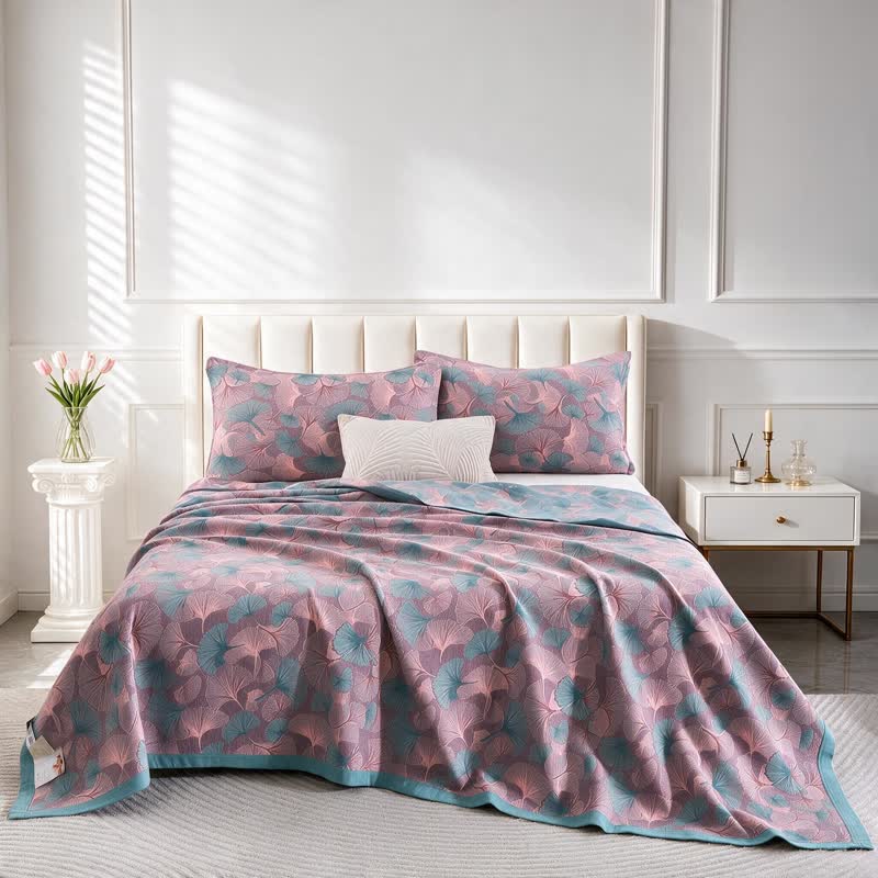 Retro Botanical Ginkgo Leaf Cotton Blanket - image 8