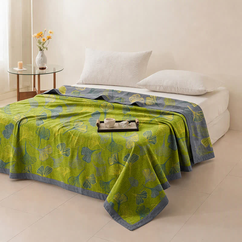 Green‑Gray Ginkgo Leaf Cotton Blanket - image 5