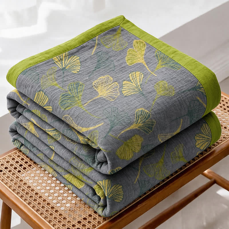 Green‑Gray Ginkgo Leaf Cotton Blanket - image 7