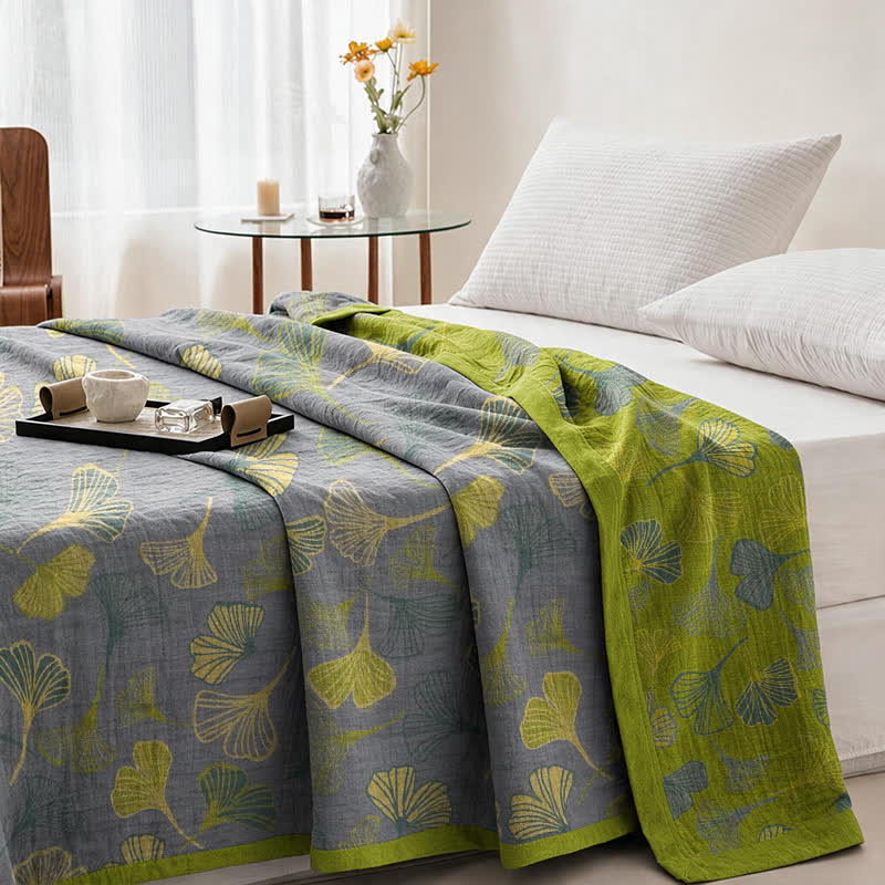 Green‑Gray Ginkgo Leaf Cotton Blanket - image 9
