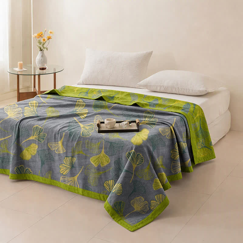 Green‑Gray Ginkgo Leaf Cotton Blanket - image 11