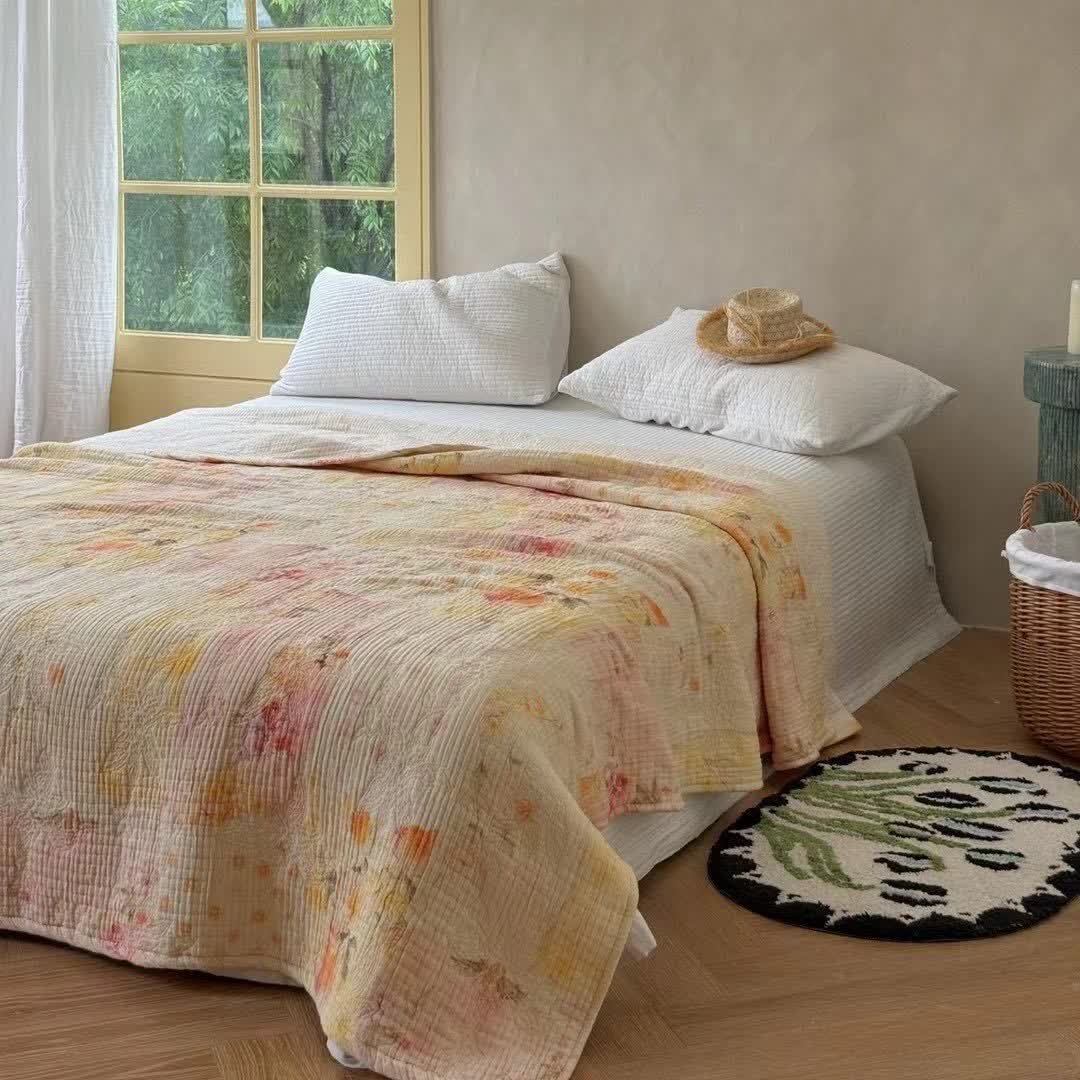 Sunwashed Bloom Quilted Cotton Bedspread Quilt - image 1