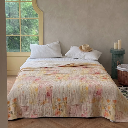 Sunwashed Bloom Quilted Cotton Bedspread Quilt - Queen - image 0