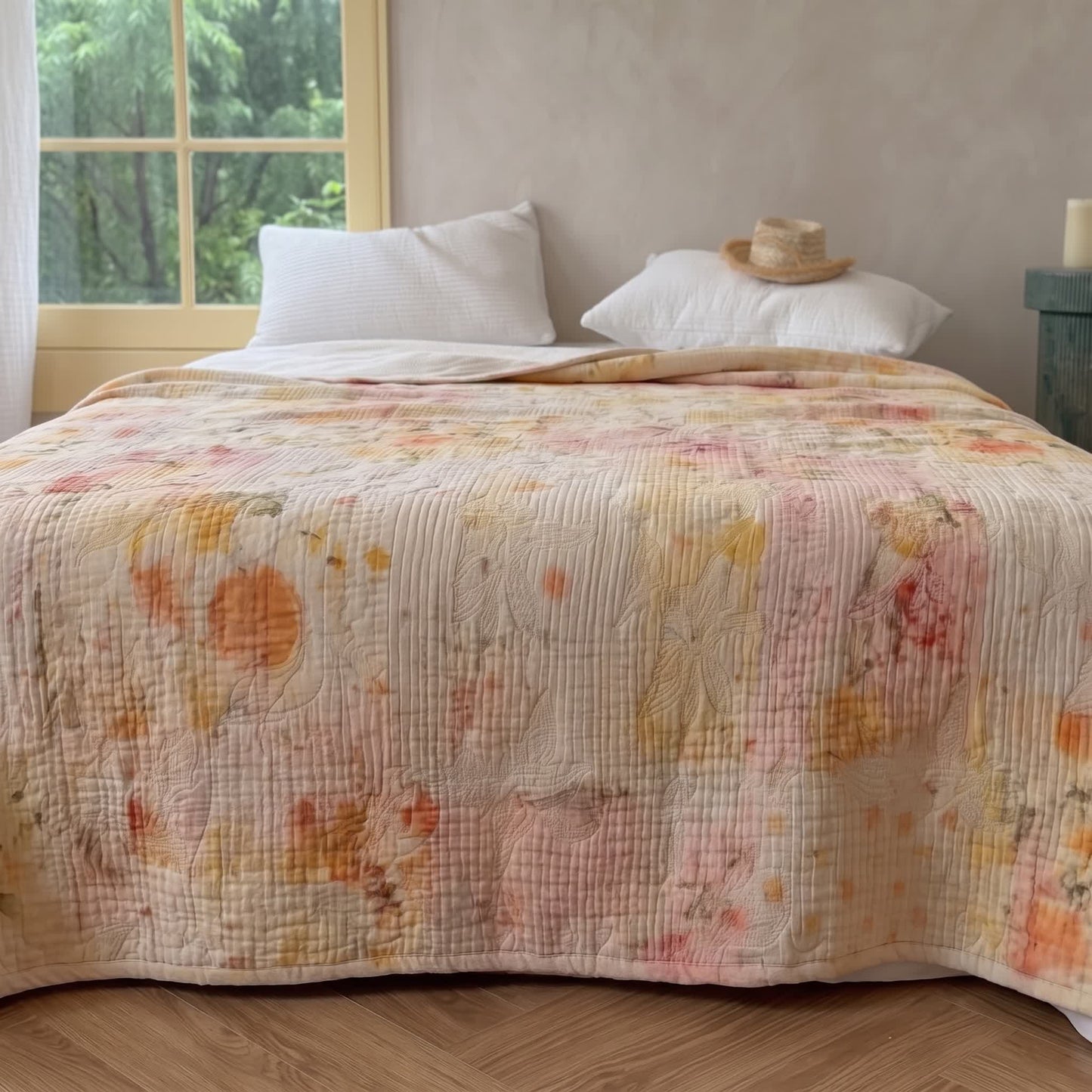 Sunwashed Bloom Quilted Cotton Bedspread Quilt - image 2