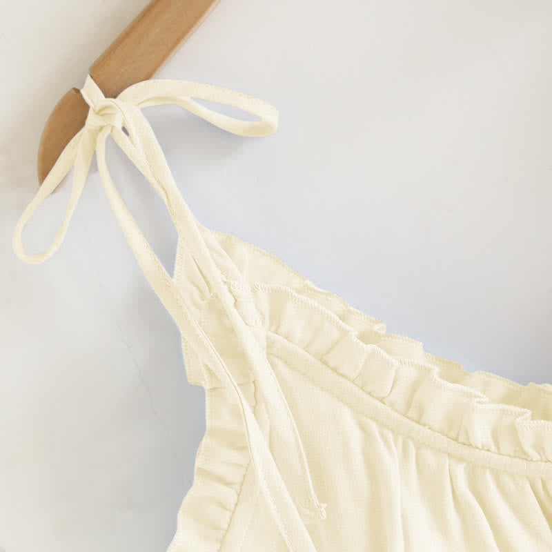 Solid Color Ruffle Cotton Camisole Pajamas - image 22