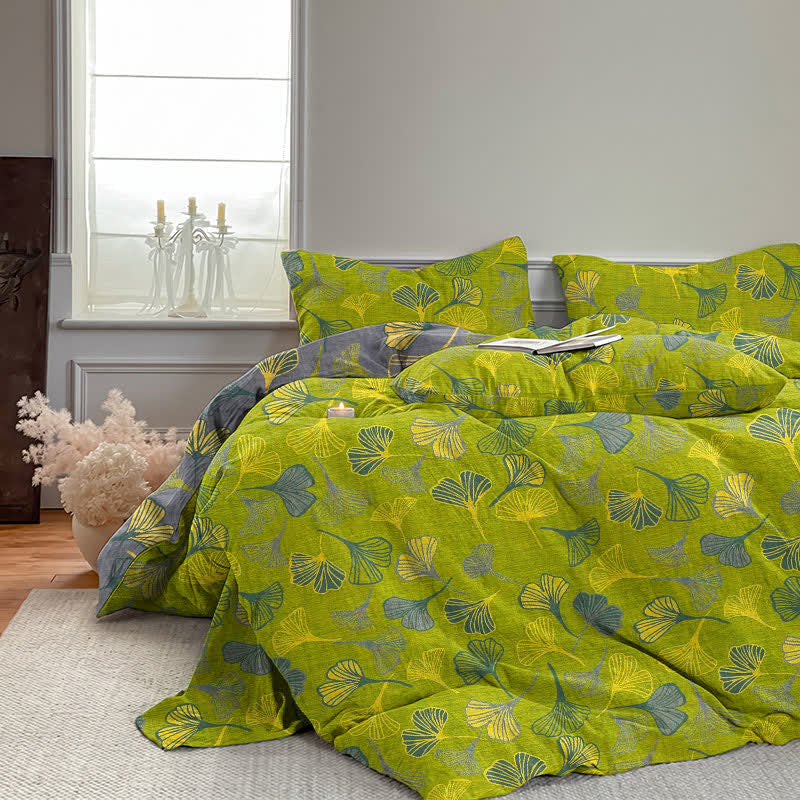 Vintage Green Ginkgo Leaf Cotton Reversible Bedding Set - image 6