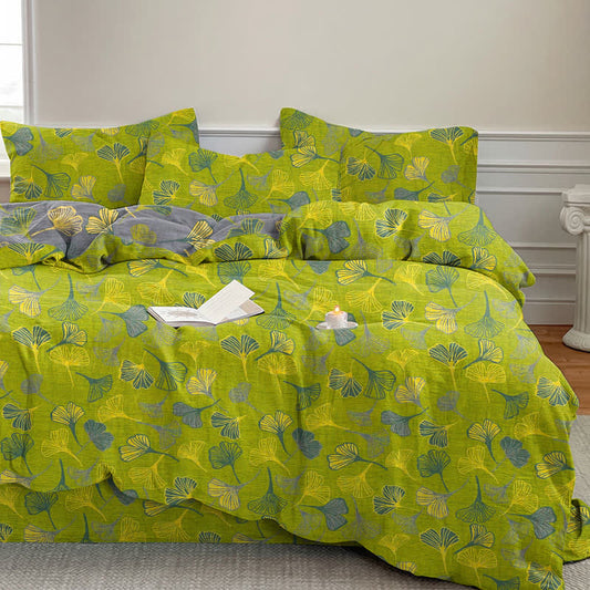 Vintage Green Ginkgo Leaf Cotton Reversible Bedding Set - Green - 2PCS Pillowcases - 20" x 37" - image 0