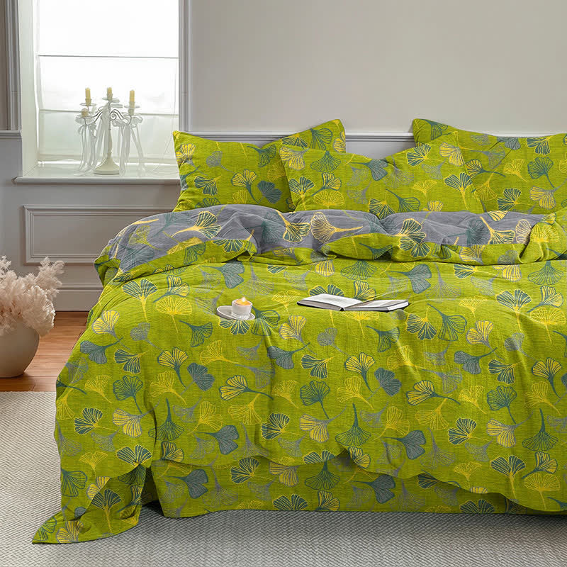 Vintage Green Ginkgo Leaf Cotton Reversible Bedding Set - image 2