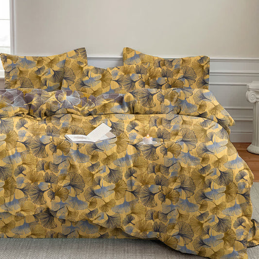 Retro Ginkgo Leaf Cotton Gauze Bedding Set - Yellow - 2PCS Pillowcases - 20" x 37" - image 0