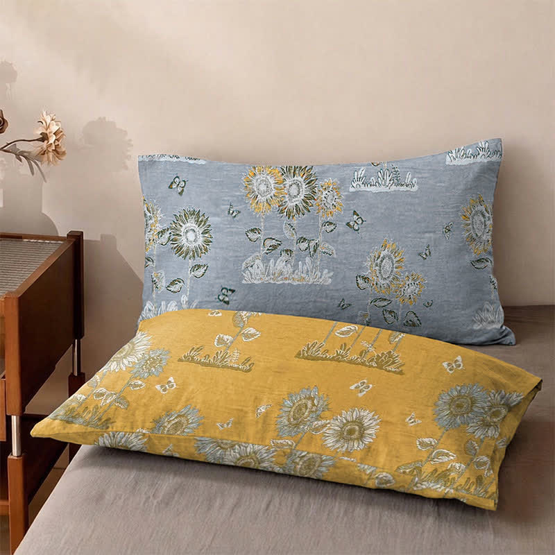 Artistic Sunflower Cotton Gauze Bedspread - 2PCS Pillowcases - 19" x 29" - image 3