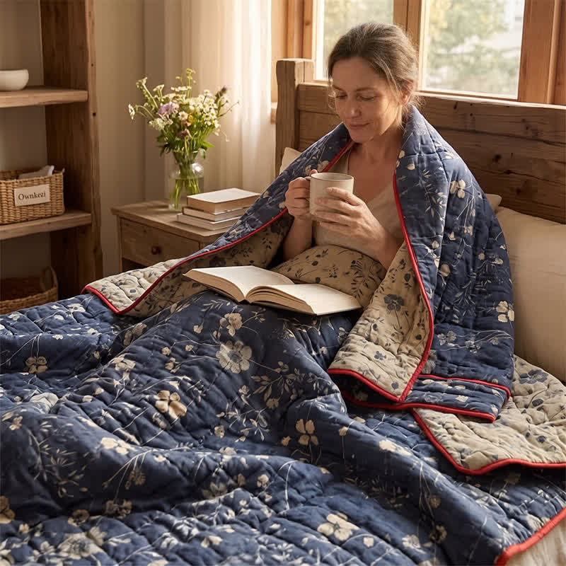 Reversible Blue Floral Cottage Quilt - image 9