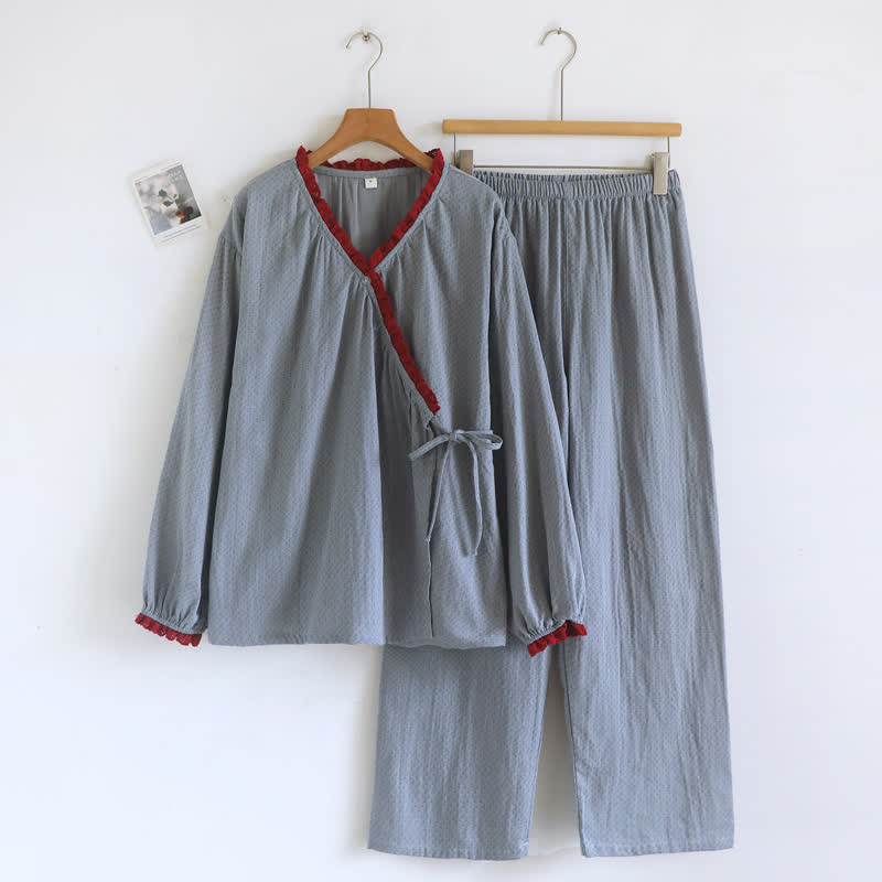 Sweet Side Tie Cotton Loungewear Set - Blue - XL - image 5