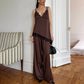 Elegant Lace Trim Cami Lounge Set - Brown - L - image 10