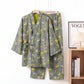 Ginkgo Leaf Cotton Kimono Lounge Pajama Set - Light Gray - XL - image 6