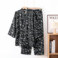 Ginkgo Leaf Cotton Long‑Sleeve Loungewear Set - Black - XL - image 0