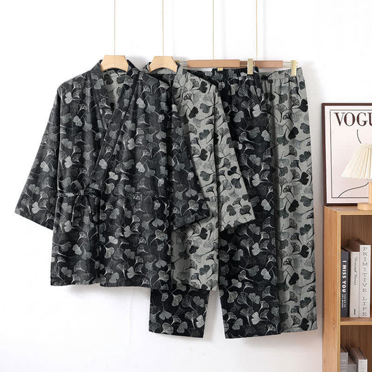 Ginkgo Leaf Cotton Long‑Sleeve Loungewear Set - image 0