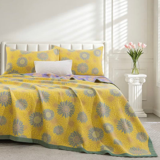 Retro Sunflower Cotton Gauze Blanket - Yellow - 98" x 94" - Blanket - image 0