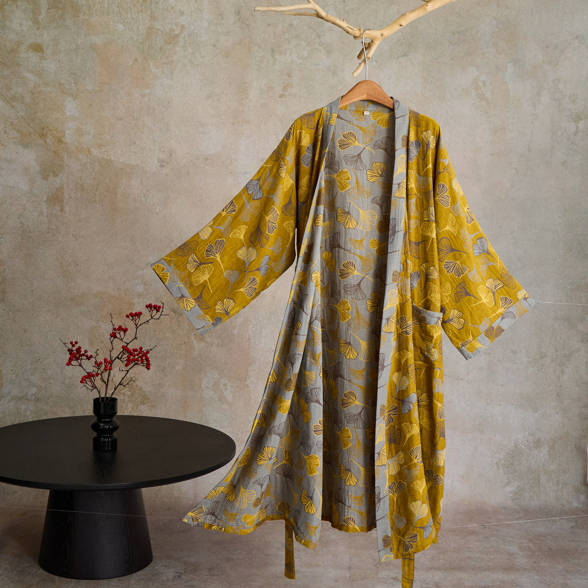 Ginkgo Biloba Cotton Gauze Kimono Robe - image 36