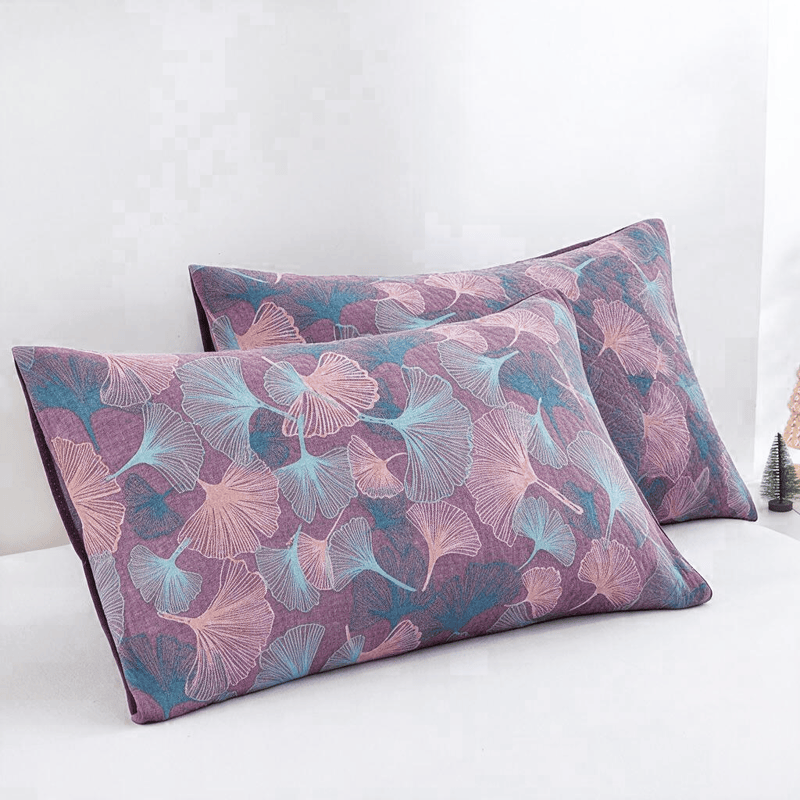 Retro Botanical Ginkgo Leaf Cotton Blanket - Purple - 20" x 36" - 2PCS Pillowcases - image 9