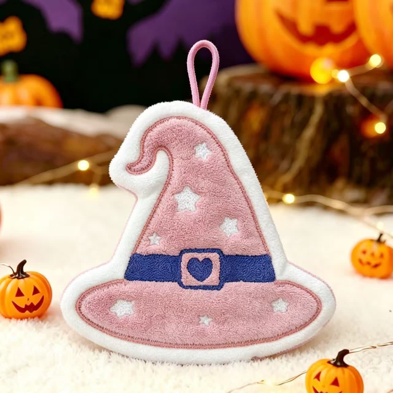 Halloween Fleece Hanging Hand Towel - Pink Hat - 5PCS - image 4