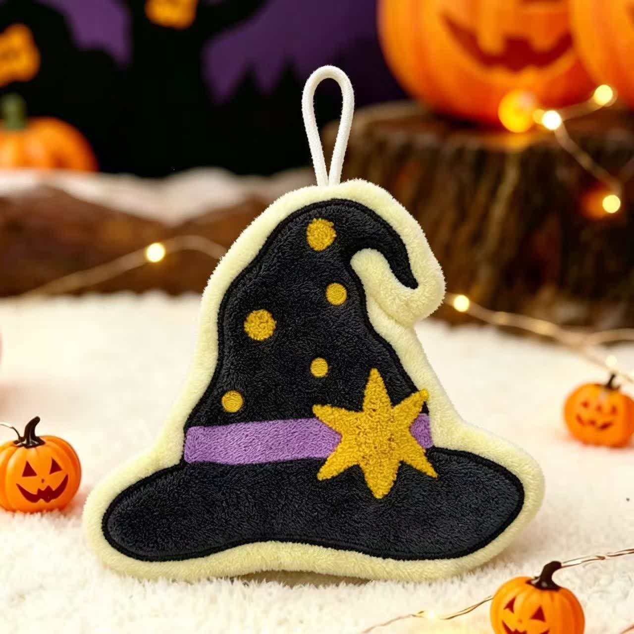 Halloween Fleece Hanging Hand Towel - Black Hat - 5PCS - image 3