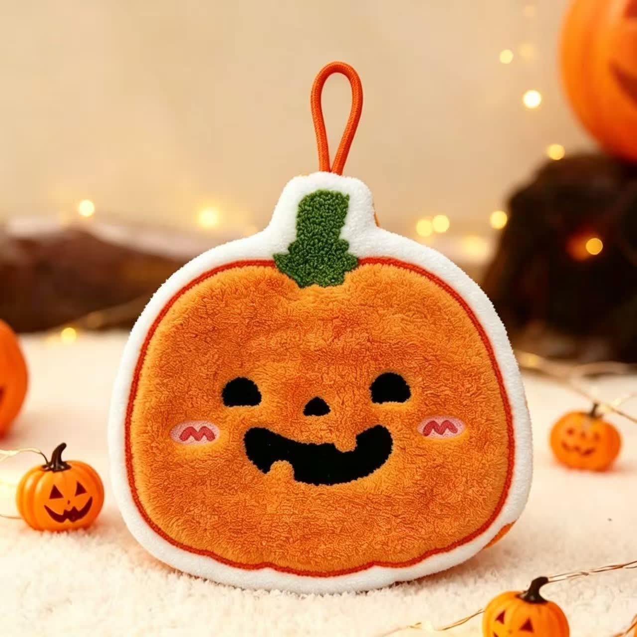 Halloween Fleece Hanging Hand Towel - Pumpkin - 5PCS - image 1
