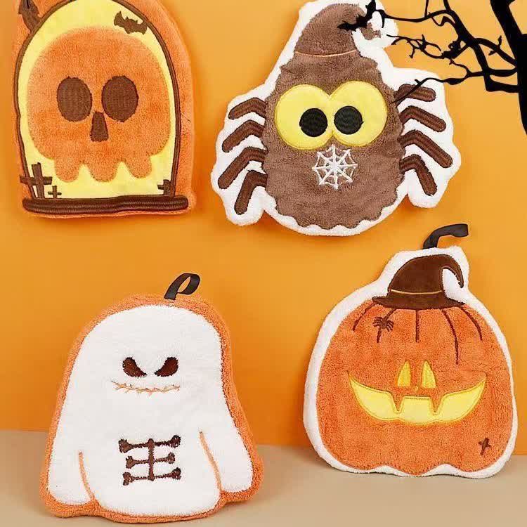 Halloween Element Fleece Hanging Hand Towel - Set 4 Patterns - 4PCS - image 0