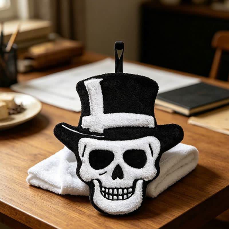 Gothic Skull Fleece Hanging Hand Towel - Top Hat - 3PCS - image 5