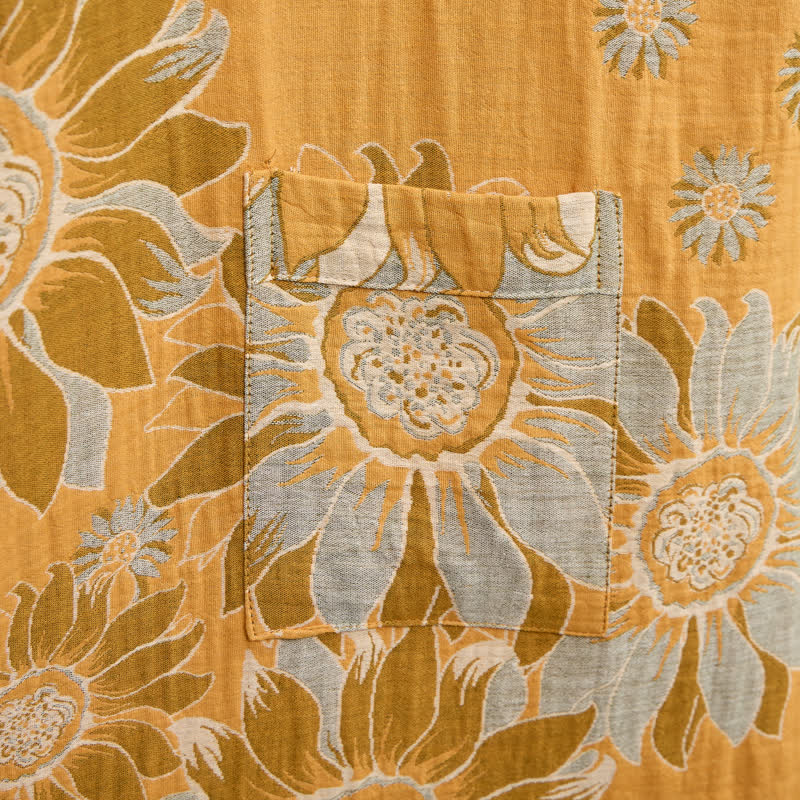 Vintage Sunflower Cotton Kimono Bathrobe - image 5