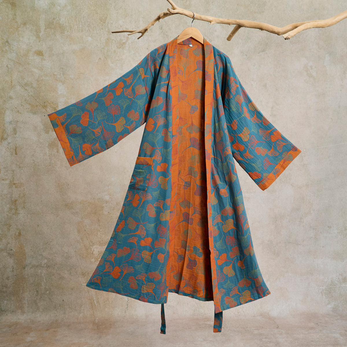Ginkgo Biloba Cotton Gauze Kimono Robe - image 5