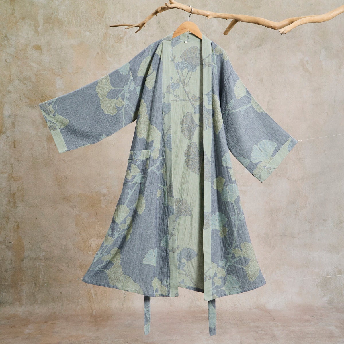 Ginkgo Leaf Organic Cotton Kimono Robe - image 2
