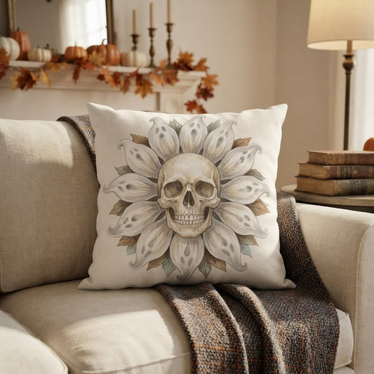 Ghost Sunflower Skull Plush Accent Pillow - Cover + Insert - 2PCS - 18" x 18" - image 0