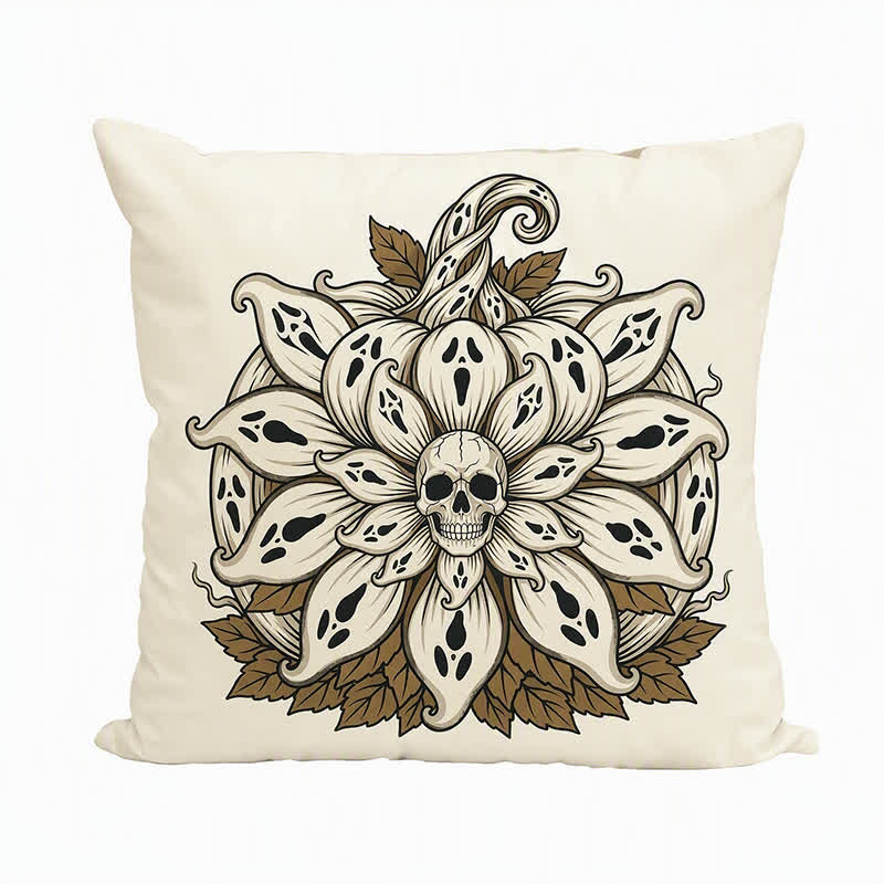 Ghost-Sunflower Mandala Skull Throw Pillow - image 2
