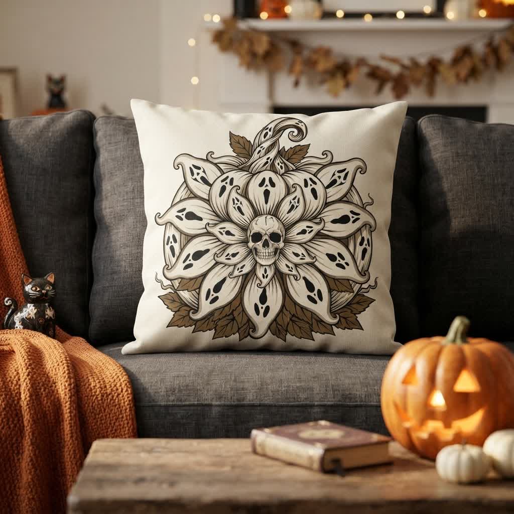 Ghost-Sunflower Mandala Skull Throw Pillow - Cover + Insert - 2PCS - 18" x 18" - image 0