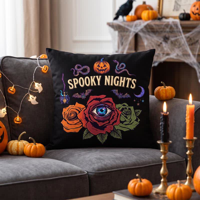 Halloween Eyeball Rose Gothic Throw Pillow - Black - Cover + Insert - 18" x 18" - image 0
