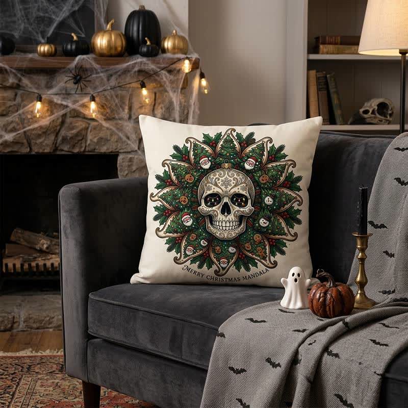 Christmas Skull Mandala Plush Throw Pillow - image 1