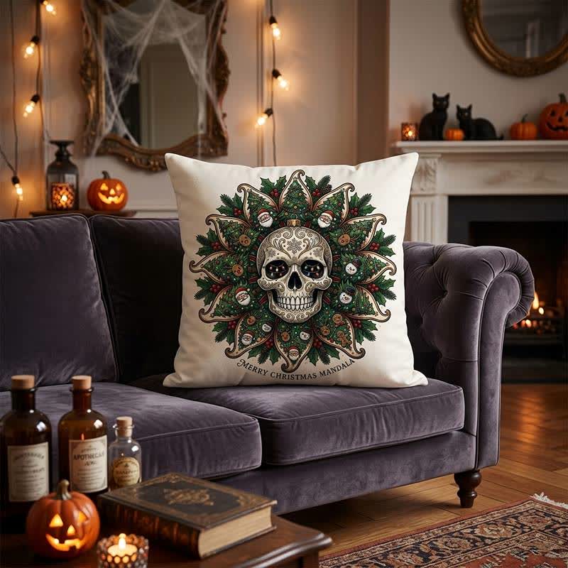 Christmas Skull Mandala Plush Throw Pillow - image 2