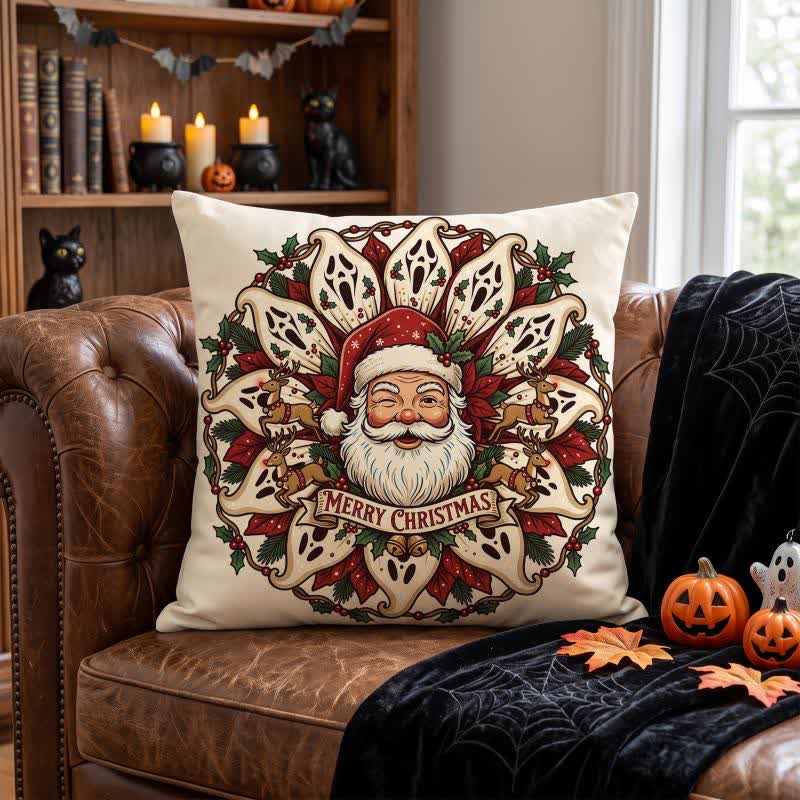 Creepy Christmas Santa Plush Throw Pillow - Cover + Insert - 2PCS - 18" x 18" - image 0