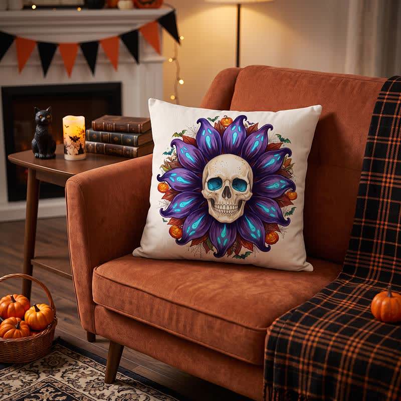 Spooky Sunflower Skull Plush Throw Pillow - image 3