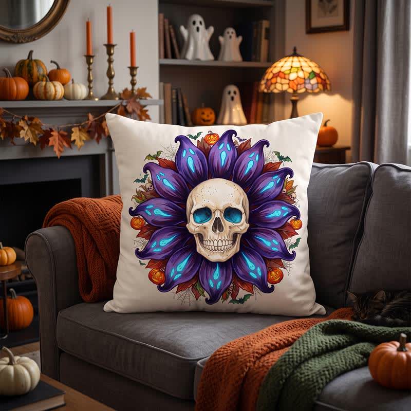 Spooky Sunflower Skull Plush Throw Pillow - image 2
