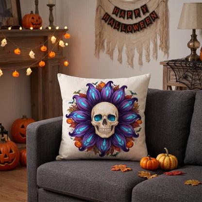 Spooky Sunflower Skull Plush Throw Pillow - Cover + Insert - 2PCS - 18" x 18" - image 0