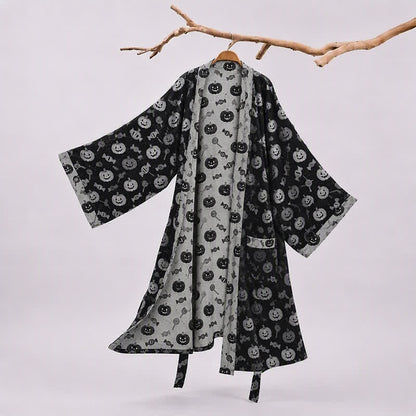 Halloween Pumpkin Candy Cotton Kimono Robe - Black - 2XL - image 0